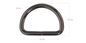 D-ring, half ring for tape width: 35 mm, plating: Hi-gloss gunmetal grey
