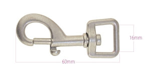 Swivel hook; swivel latch; snap hook, 60 x 20 mm, for belt 15 (max.16) mm, plating: mat nickel (silver-like)