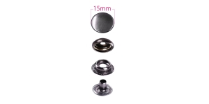 Press Buttons o-spring, brass made, black nickel (gunmetal, hematite) plating, ø15 mm, 1 pcs