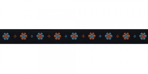  AB103 Väikeste lihtsate õitega kaunistuspael 15 mm, Art.11690, värv V5 oranž, helesinine mustal taustal, jacquard, ribbon, trims, koristenauha/Лента декоративная