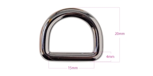 D-ring, half ring 23 mm x 20 mm for belt width 15 mm, finishing: Hi-shine gunmetal