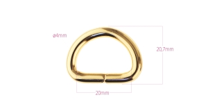 Steel D-ring, half ring for belt width 20 mm, finishing: Hi-shine warm gold