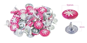 ø10 mm engraved aluminum rivets, nail fix, color: hot pink with silver flower
