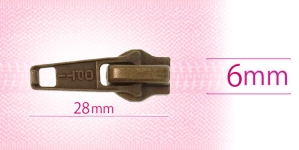 6 mm coil, spiral zipper slider, for flat coil, coating: old brass