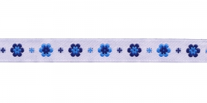  AB102 Väikeste lihtsate õitega kaunistuspael 10 mm, Art.15690, värv V3 tumesinine, helesinine valgel taustal, jacquard, ribbon, trims, koristenauha/Лента декоративная