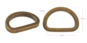 Lame valatud D-rõngas, poolrõngas 27 mm x 19 mm rihma laiusele 18-20 mm, pinnatud: antiikpronks