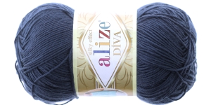 Diva Silk Effect Yarn; Colour 361 (Black-Blue), Alize