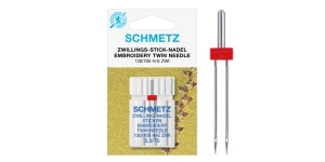 Twin Embroidery Needle for Home Sewing Machines, Schmetz (Germany) 3,0 mm, No.75