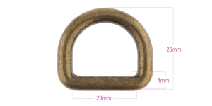 D-ring, half ring for belt width 20 mm, finishing: old brass