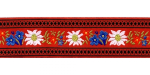  AB44 Romantiliste lilleõitega dekoratiivpael Edelweiss Art.9439380/EM/laiusega 50 mm/jacquard/ribbon/trims/kukkanauha/koristenauha/Lace, värv nr. 550 punasel taustal
