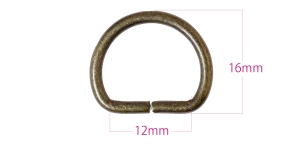D-ring, half ring 16 mm x 19 mm for belt 12 mm, plating: old brass