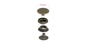 Press Buttons o-spring, brass made, antique brass plating, ø15 mm, 1 pcs