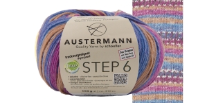 Aloe Vera ja Jojoba õliga immutatud sokilõng Step 6; Värv 715 (Lilla-beež-sinine), Austermann