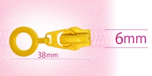 6 mm coil, spiral zipper slider, for flat coil, yellow