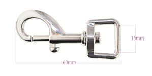 Swivel hook; swivel latch; snap hook, 60 x 20 mm, for belt 15 (max.16) mm, plating: chromium