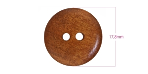 Wooden Button, 2 holes, ø18 mm x 4 mm (button size: 28L): color: nut