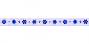  AB103 Väikeste lihtsate õitega kaunistuspael 15 mm, Art.11690, värv V3 tumesinine, helesinine valgel taustal, jacquard, ribbon, trims, koristenauha/Лента декоративная
