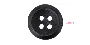 Four-hole wooden buttons (beech), ø26 mm, button size: 42L, black rustic