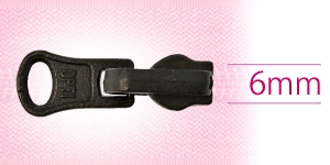 6 mm coil, spiral zipper revers type slider, for flat coil, color: black