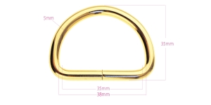 D-ring, half ring for belt width: 35-38 mm, plating: Hi-gloss warm golden
