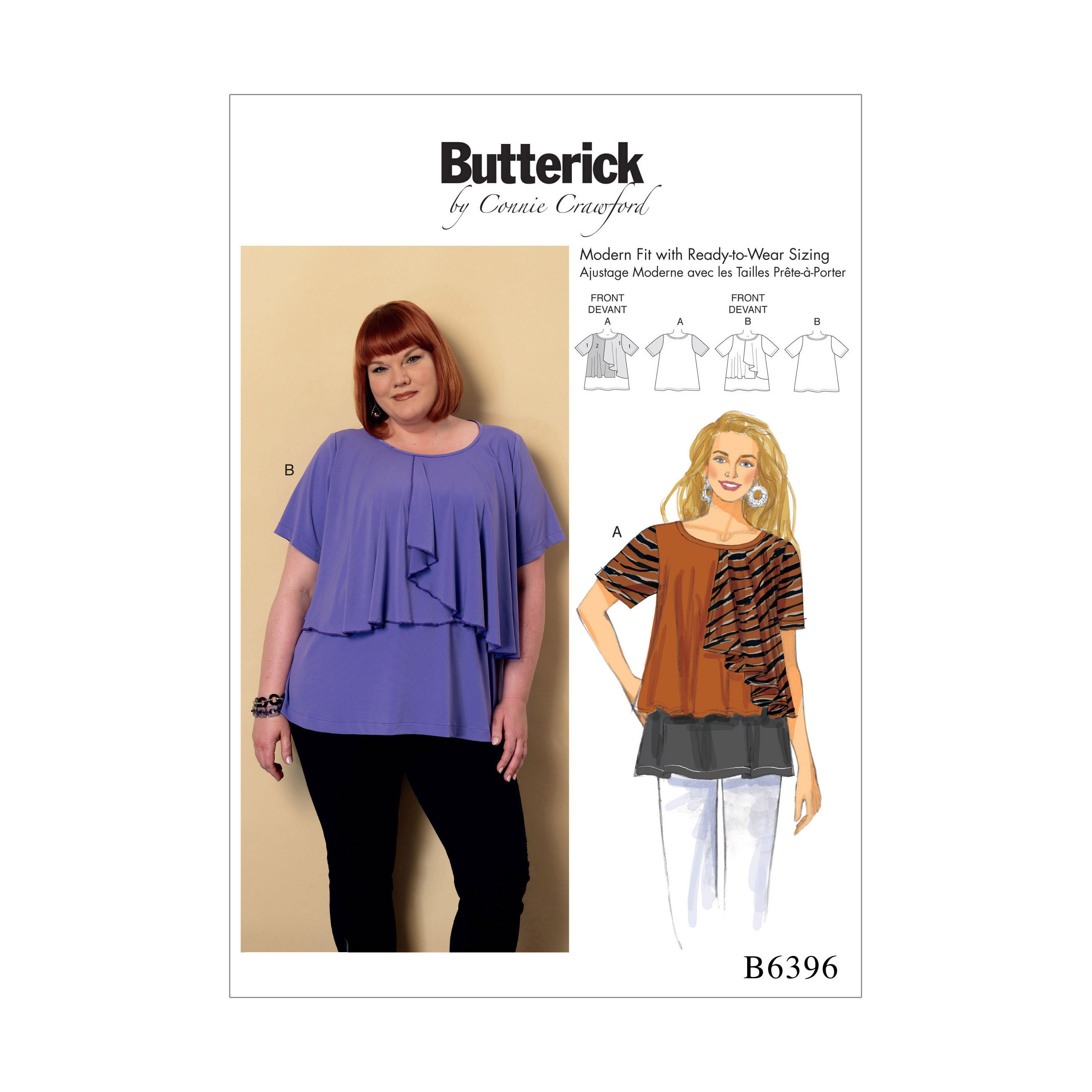 Sewing Pattern: Misses', sizes: Women's Asymmetical-Overlay Top, Butterick  B6396, Butterick Sewing Patterns