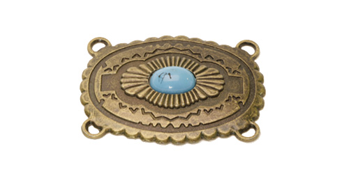 Ovaalne antiikse mustriga riputis nelja aasa ning värvilise kiviga /  Ornamental Pendant Connector with Teal Stone / 55 x 40mm | Muita korunosia  