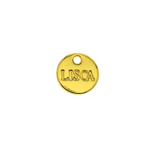 Mündikujuline metallist, ümar, medaljonitaoline, ülalt auguga ripats 10 x 1mm