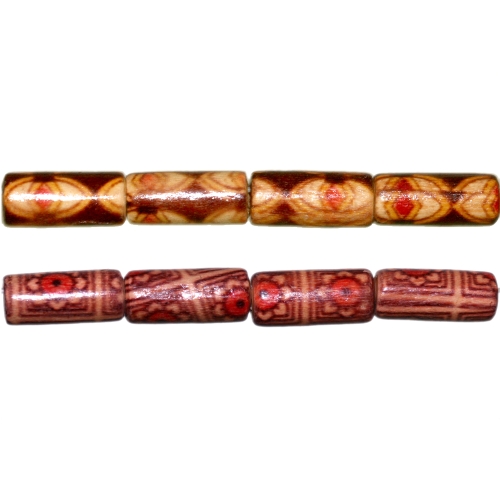 Piklikud puithelmed aafrikapäraste mustritega, pikuti auguga, 12 × 6 mm