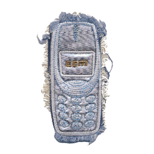 Triigitav aplikatsioon; Läikiv mobiiltelefon teksal, 12,5 x 6 cm