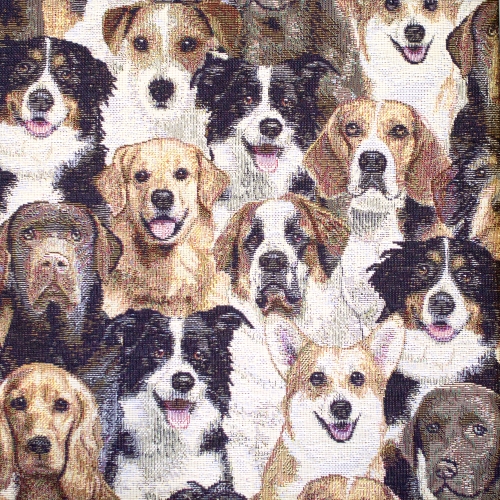 Koerakestega, gobelään, tugevam dekoratiivkangas, Dog Cosy Family (Gobelin Premium), 145cm, DG3192
