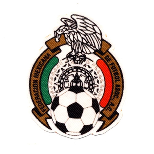 Triigitav õhuke tekstiilist Aplikatsioon; Jalgpalliklubi "Federacion Mexicana" vapp 7,5x6,5 cm