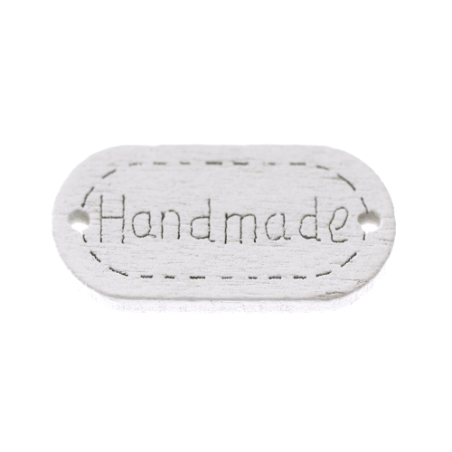 Puidust, piklik õmmeldav aksessuaar "Handmade", külgedelt aukudega, 25 x 12mm