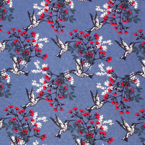 Koolibride ja lilledega, veniv, puuvillane kangas, Megan Blue Fabrics 007254, 150cm/220g