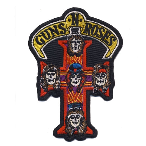 Embroidered Iron-On Patch; Cross, "Guns'n Roses", 11,5 x 8 cm