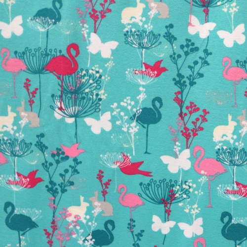 Jäneste, liblikate, flamingodega veniv puuvillasegu kangas, 150cm, 007215