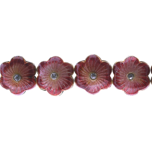 Värvilised, maalitud lillekujulised lapikud cloisonne metallhelmed 19x10mm