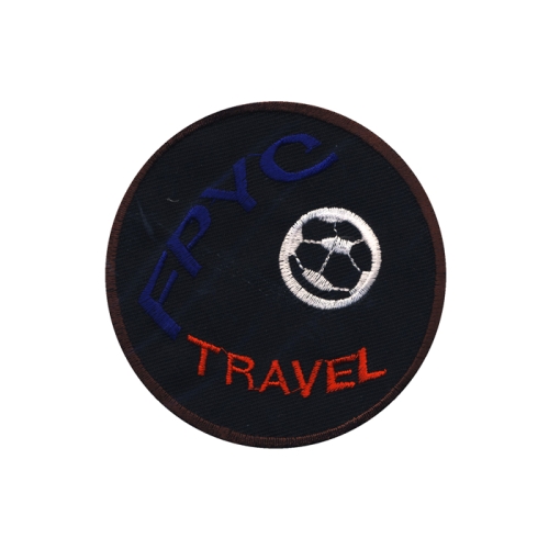 Embroidered Iron-On Patch; Soccer Ball, "FPYC Travel", 9,5 cm