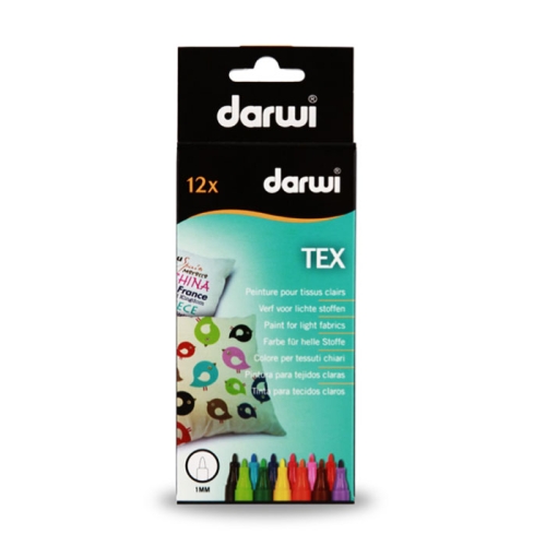 Tekstiili viltpliiatsite komplekt, kangamarkerid, 1mm joonega, 12 tk x 3 ml, Darwi