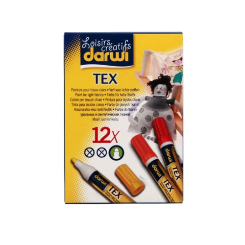 Tekstiili viltpliiatsite komplekt, kangamarkerid, 3 mm joonega, 12 tk x 6 ml, Darwi