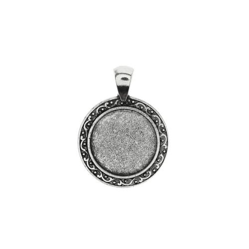 Ümar, ornamendimustriga, medaljonitaoline aasaga riputis / Round Pendant Base / 37 x 28 x 2,5mm