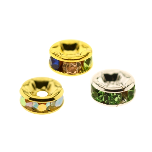 Disk Jewellery Spacer with Rhinestones, 6 x 3mm