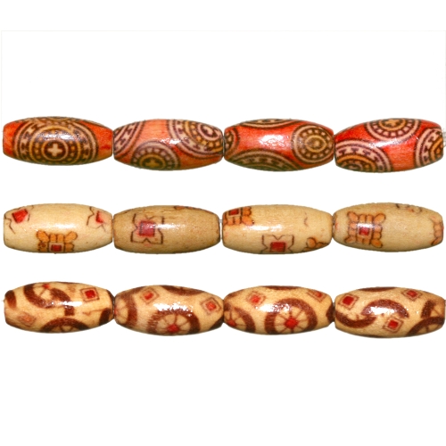 Piklikud puithelmed aafrikapäraste mustritega, pikuti auguga, 14 × 7 mm