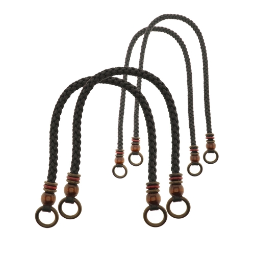 Waxed cord bag handles, wooden accessories, black