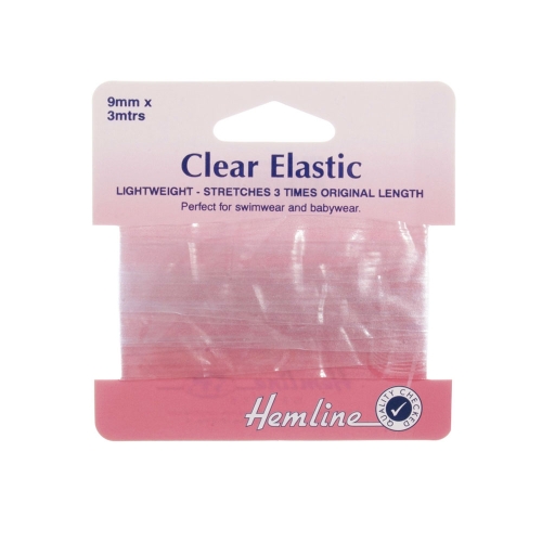 Colourless transculent elastic band framilon, clear elastic, 9 mm, 3m, Hemline 686.9