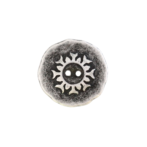 Reljeefse mustriga, õhuke, kahe auguga, loperguste äärtega metallnööp 22mm/34L