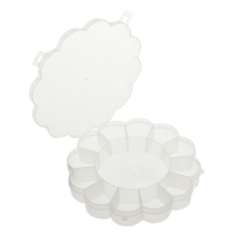 Plastmassist (PP) läbikumav lillekujuline säilituskarp, 13 sektoriga, ø15,5 x 2,5 cm, KL1286