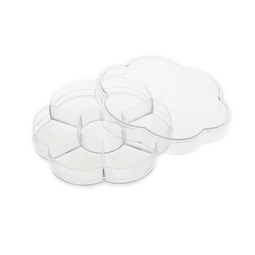 Plastmassist läbipaistev lillekujuline säilituskarp, 7 sektoriga, ø10,5 x 2 cm, KL1305