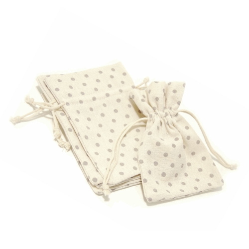 Naturaalse puuvilla värvi täpiline puuvillane kinkekott, 10x14cm, B2144GRY