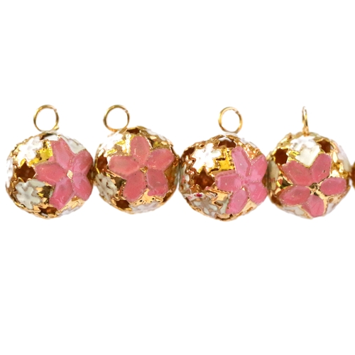 Cloisonne helmed e. emailvärviga kaetud kuljushelmed lillemustriga, 16mm