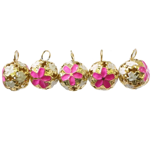 Cloisonne helmed e. emailvärviga kaetud kuljushelmed lillemustriga, 14mm